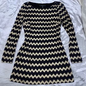Nine West gold and black chevron print dress.